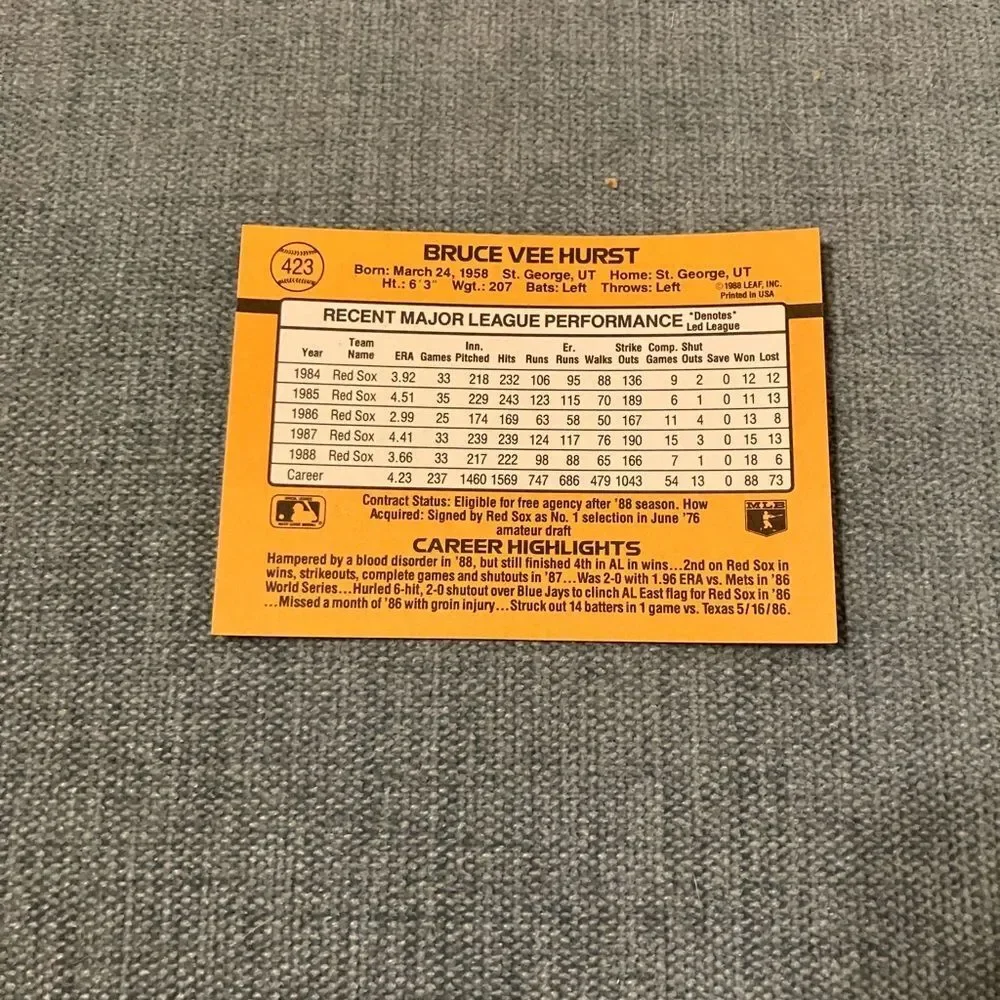 1989 Donruss Boston Red Sox Baseball Card Trading Card